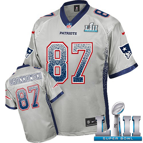 Nike Patriots #87 Rob Gronkowski Grey Super Bowl LII Men's Stitched NFL Elite Drift Fashion Jersey